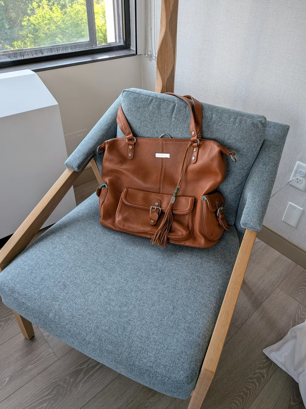 Lily Jade Cognac Bown Authentic Leather Diaper Bag - With Signature Jade Tassel